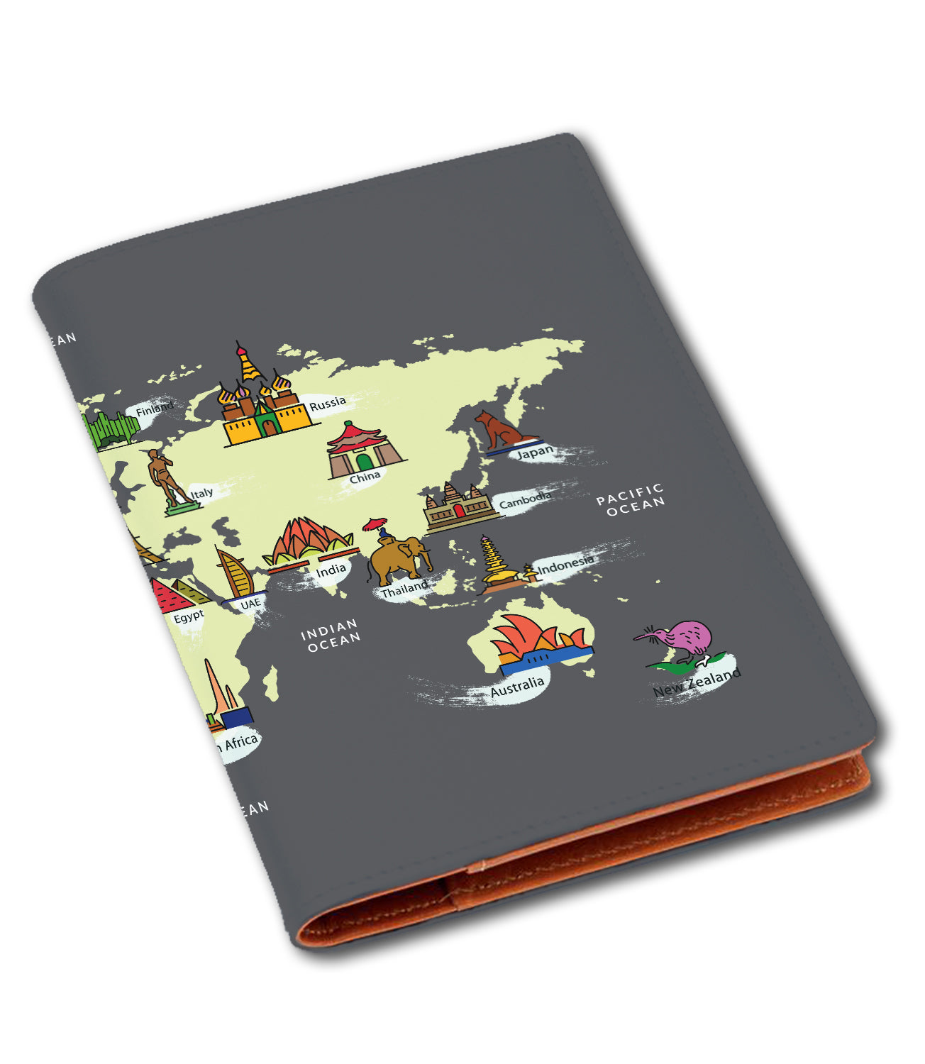 Vegan Leather World Map Canvas Passport Cover Holder