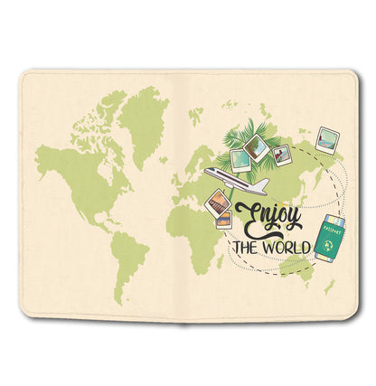 Vegan Leather Enjoy the world  Canvas Passport Cover Holder