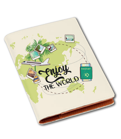 Vegan Leather Enjoy the world  Canvas Passport Cover Holder