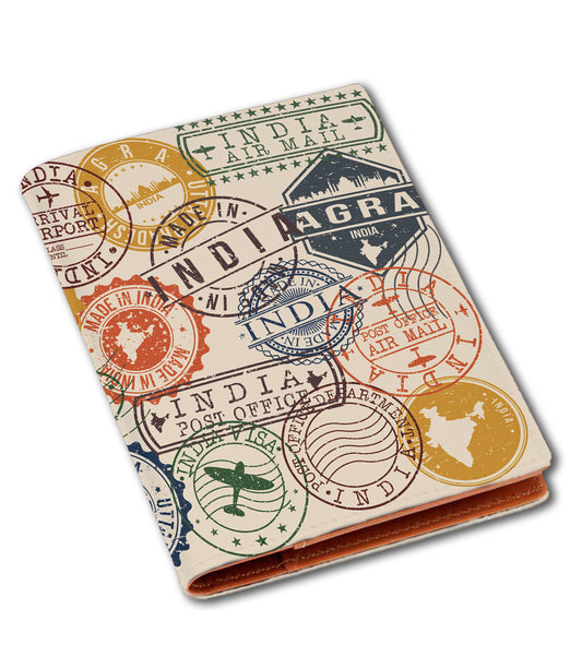 Vegan Leather Indian Stamp Canvas Passport Cover Holder
