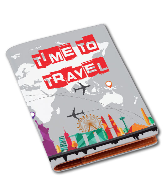 Vegan Leather Time to Travel canvas Passport Cover Holder