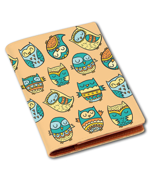 Vegan Leather Owl Art Canvas Passport Cover Holder