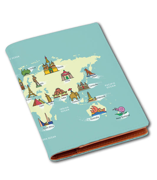 Vegan Leather World Map Canvas Passport Cover/Holder