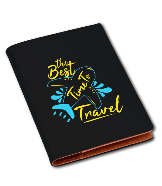 Vegan Leather Best Time to Travel Canvas Passport Cover Holder