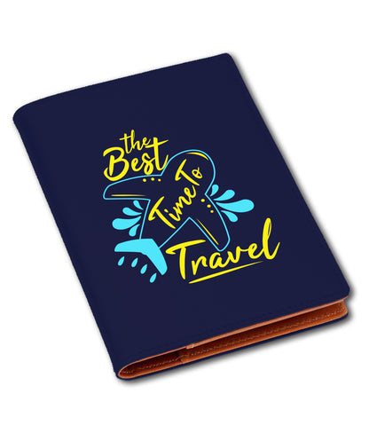 Vegan Leather Best Time to Travel Canvas Passport Cover Holder