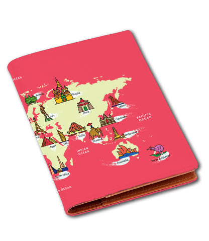 Vegan Leather World Map Canvas Passport Cover Holder